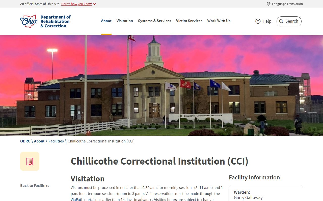 Chillicothe Correctional Institution ODRC facility page for inmate lookup context